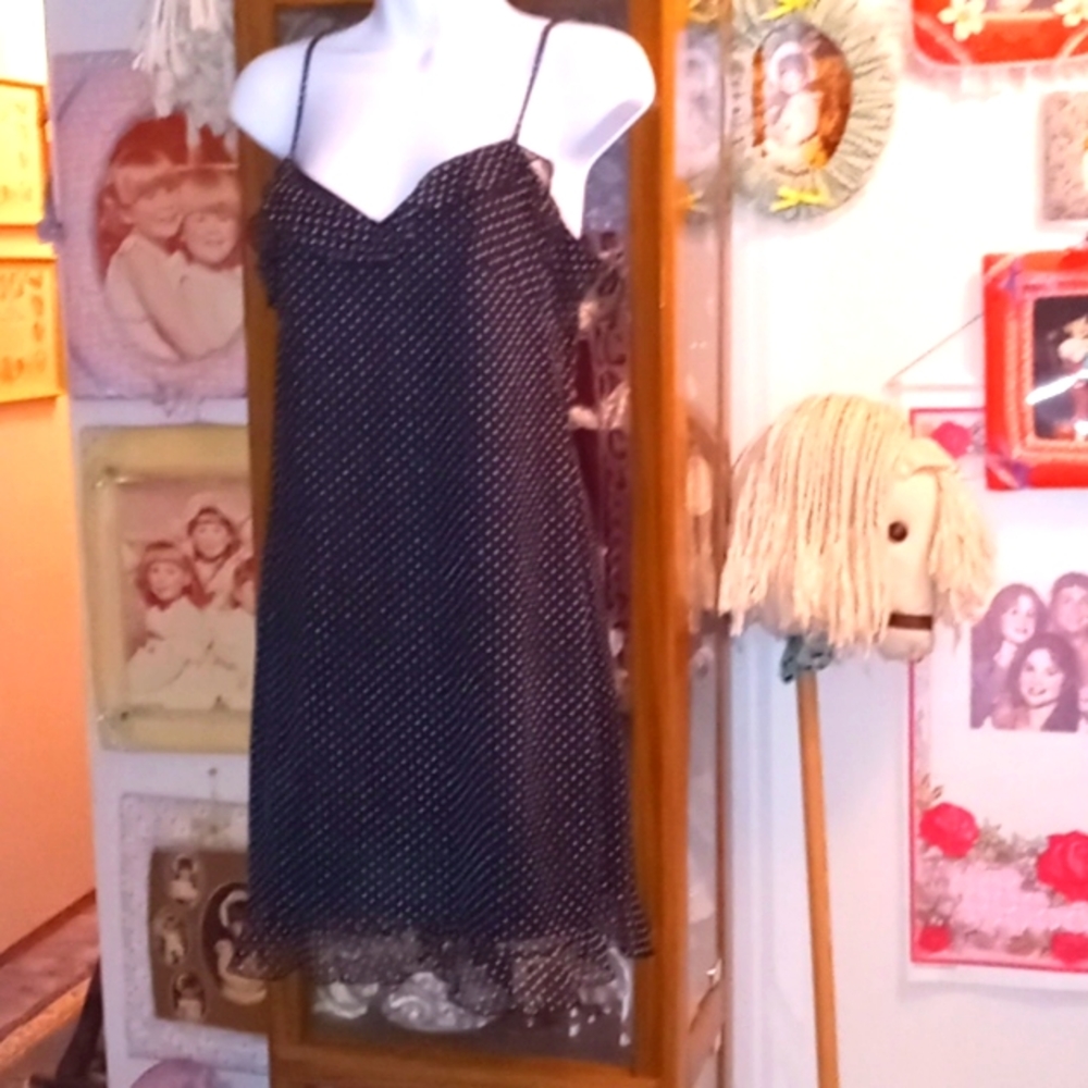 Vintage 90's,Black & White,Polka Dot,SEXY,Little Dress with Ruffles at Bodice🖤